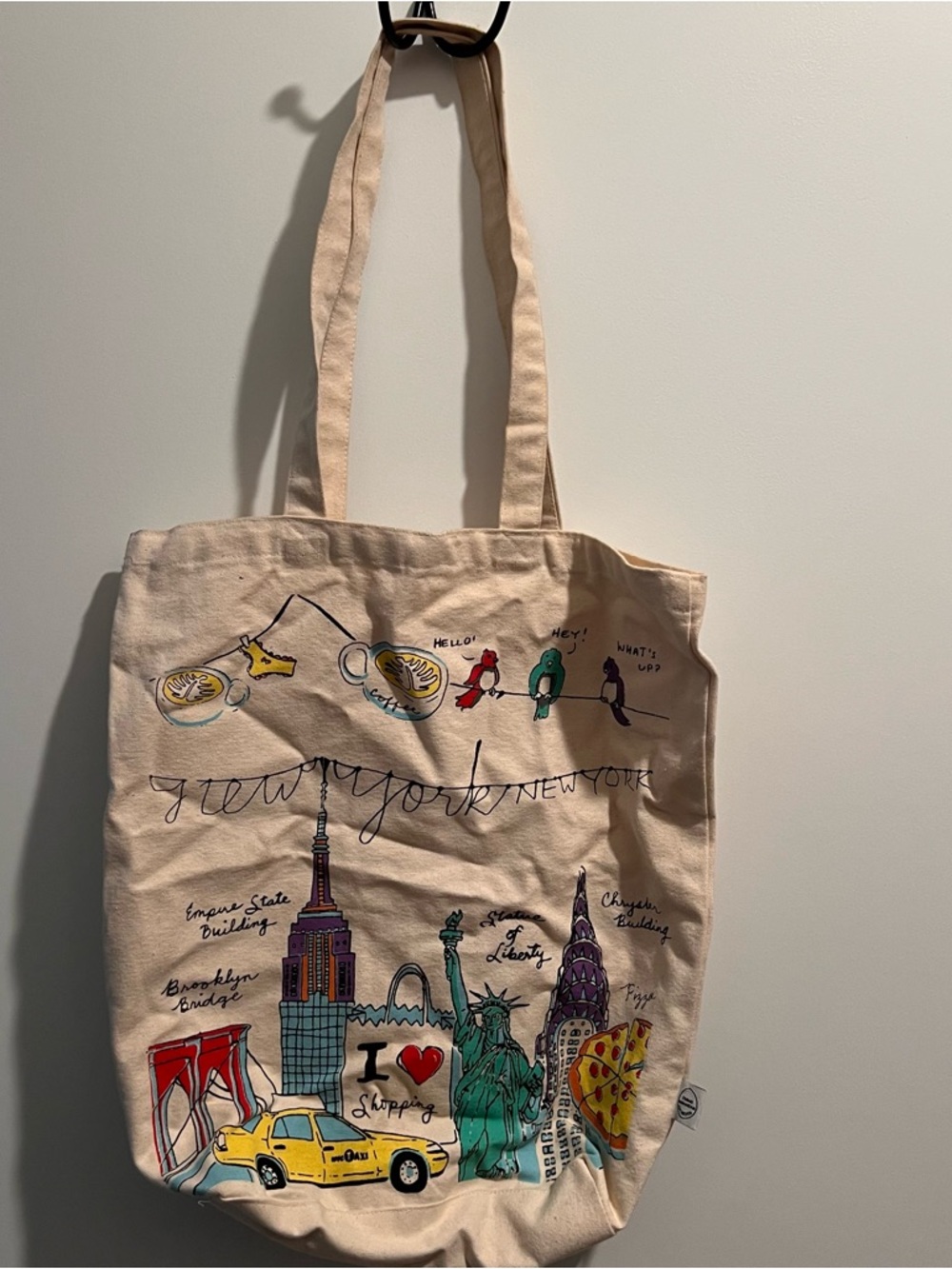 NYC New York Graphic Canvas Tote Bag Statue of Liberty Taxi Empire State Cute - Picture 2 of 2